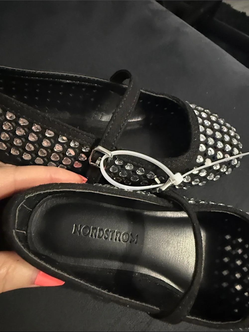 NWT Nordstrom Kids Farrah Jeweled Mary Jane Black Flats